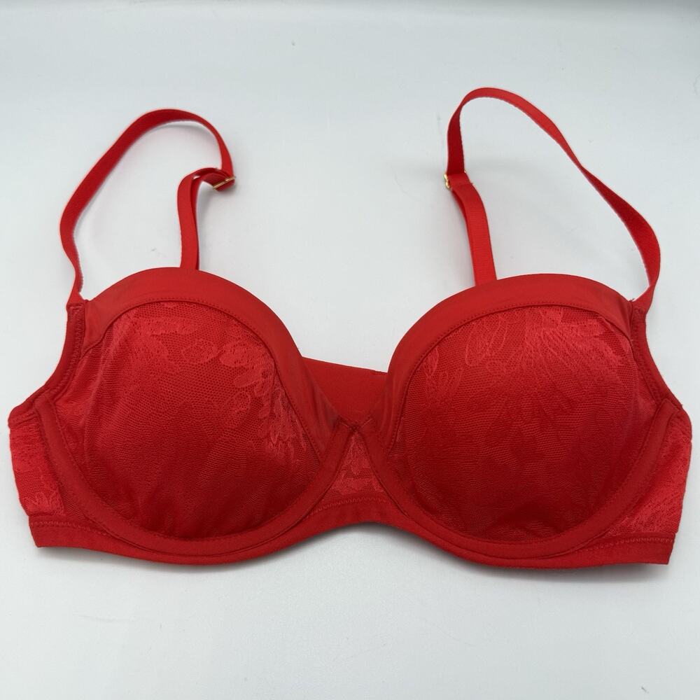 SOMA Intimates Cherry Red Lace 32C Lightest Lift Demi Bra Underwire Sexy